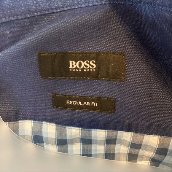Hugo Boss Mens Long Sleeve Dress Shirt, Regular Fit, Blue and White Plaid - Picture 7 of 10
